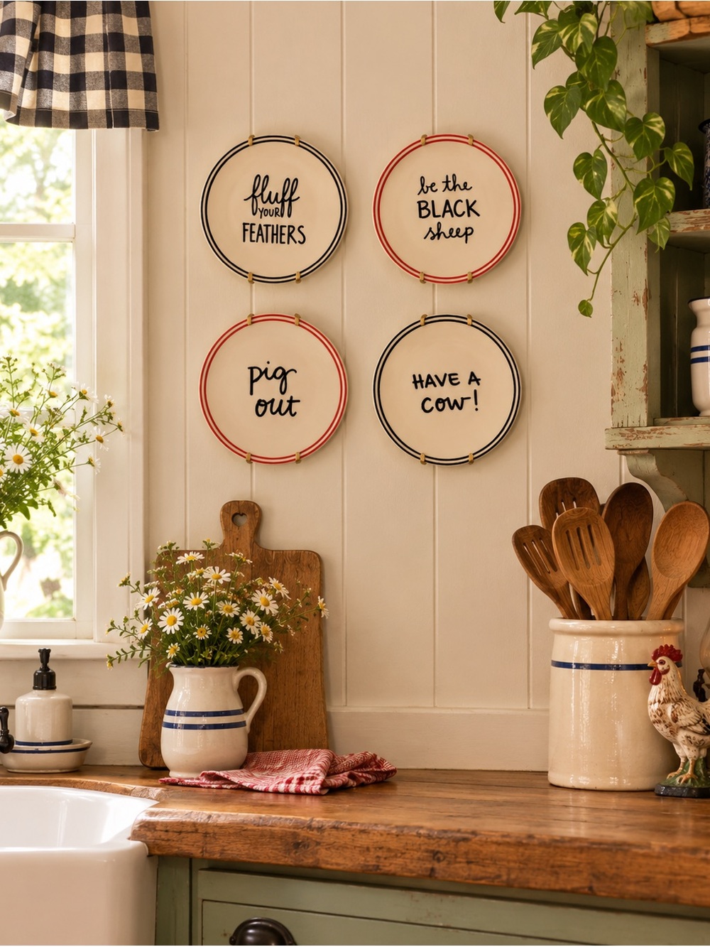 Farmhouse ADORABLE Sayings Collectible 6” Clay Art Dessert Plates (4)